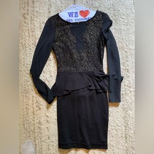 Bebe dress with sheer sleeves & gold lace detail
